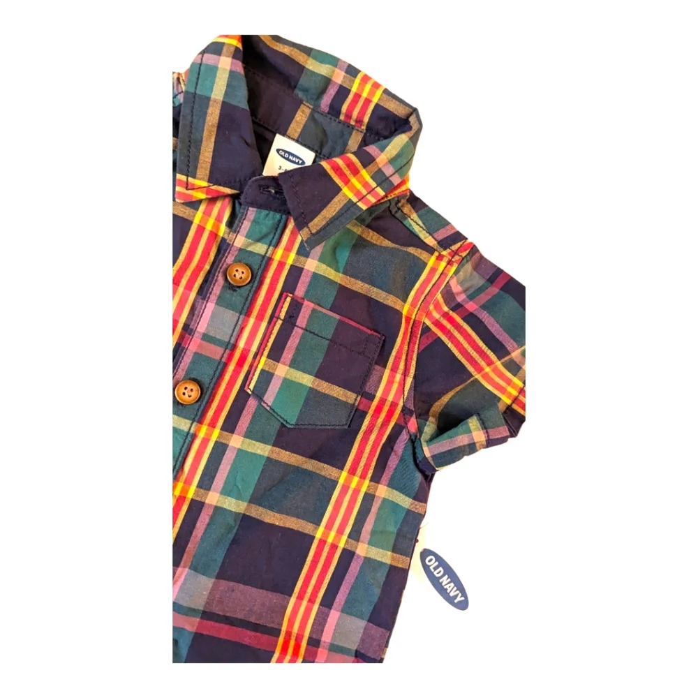 Old Navy Boys 3-6m Plaid Button Up Short Sleeve Shirt